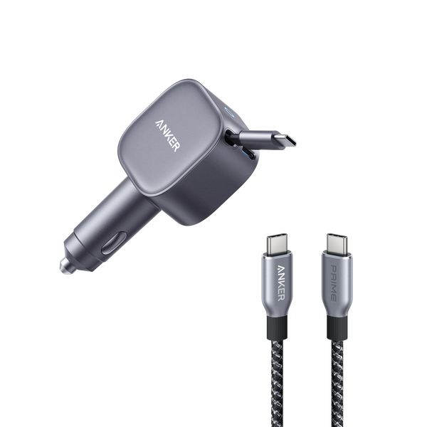 Anker Nano 75W Car Charger and Anker Prime USB-C to USB-C Cable (240W, Upcycled-Braided)