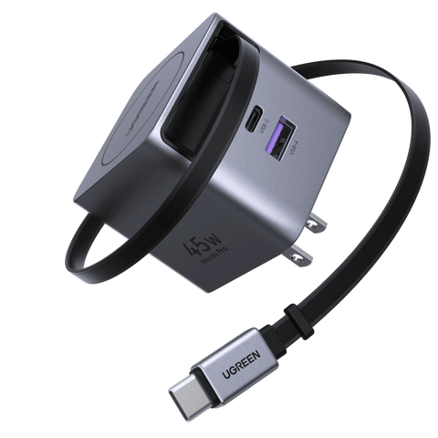 UGREEN 45W 3 in 1 GaN USB-C Charger with Retractable Cable