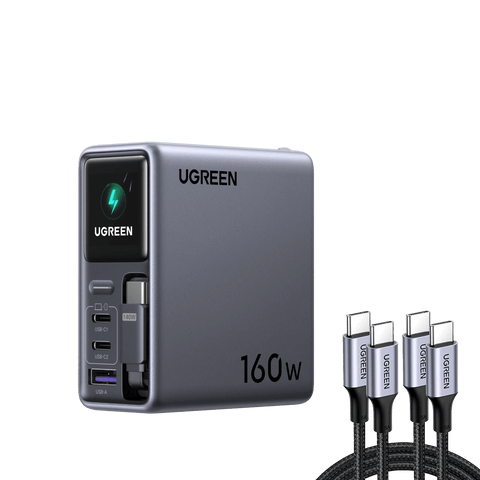 UGREEN 160W Retractable Charger + 100W Cable 2-Pack